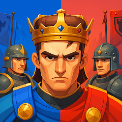King leading red and blue armies in a medieval battlefield – Tiny Clash strategy game by EpiCoro Games